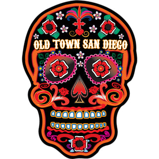 Old Town San Diego CA Black & Orange Sugar Skull Sticker