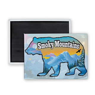Smoky Mountains   Snowy Mountains Inside Bear Rectangle Badge Magnet