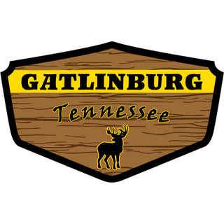Gatlinburg Wood Shield with Deer Sticker