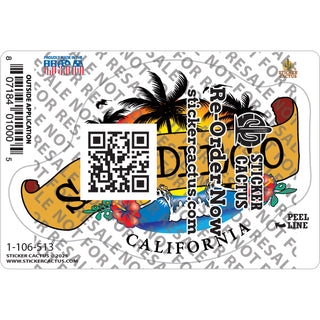 San Diego  California   Wave and Palm Trees Scroll Banner Sticker