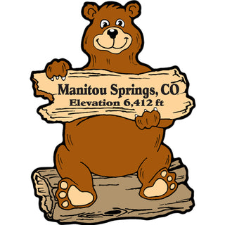 OK4 Manitou Springs CO Bear on Log Holding Sign Elevation 6412 ft Sticker