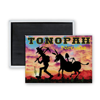 Tonopah Navada miner and Burro Rectangle Badge Magnet