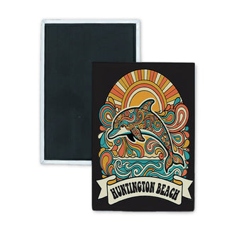 HUNTINGTON BEACH RETRO DOLPHIN Rectangle Badge Magnet