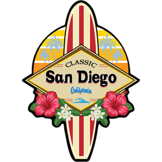 San Diego  CA   Retro Floral Surfboard Vertical Sticker
