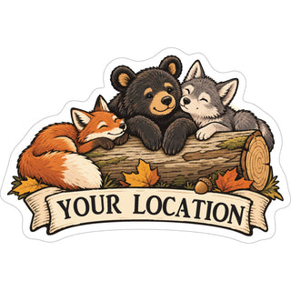 FALL FOX BEAR WOLF ON LOG Sticker