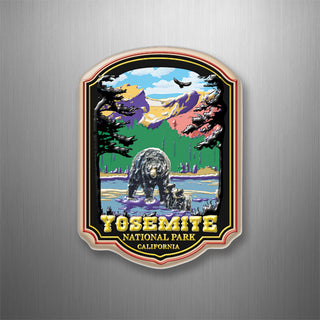 Yosemite National Park California Bear Family in Mountain Stream Plastic Magnet 3D Magnet