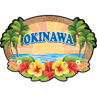 Okinawa   Wicker Hibiscus Oval Sticker