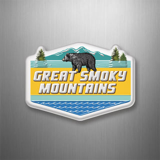 Great Smoky Mountains   Teal Mountains Yellow Band with Bear 3D Magnet