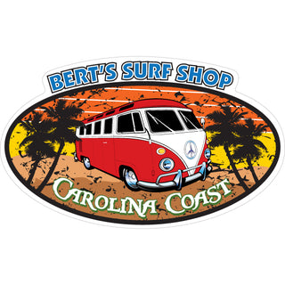 Red Bus Corner View   Bert's Surf Shop Red Bus Corner View Sticker