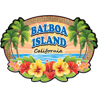 Balboa Island  California   Wicker Hibiscus Oval Sticker