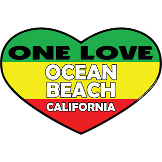 Ocean Beach CA One Love Rasta Heart Sticker