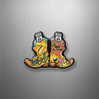 PRINT ON BLACK Route 66 Cowboy Fancy Boots 3D Magnet