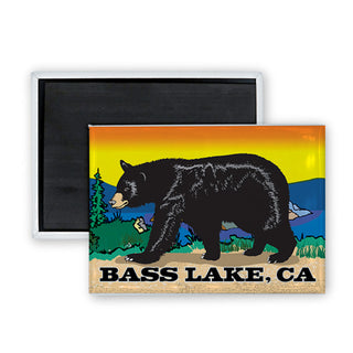 Bass Lake  CA   Walking Black Bear Rectangle Badge Magnet