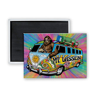 Mt. Lassen   Bigfoot Driving Hippie Van Bus Rectangle Badge Magnet