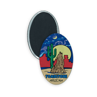 Tombstone Howling At the Moon Oval Badge Magnet