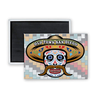 Old Town San Diego   Fu Man Chu Sugar Skull Rectangle Badge Magnet