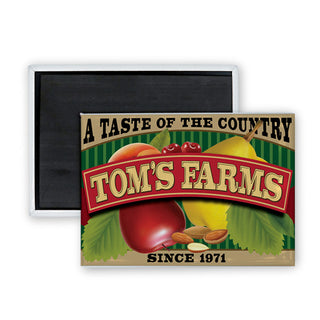 Toms Farms   Fruit Oval with Banner Rectangle Badge Magnet