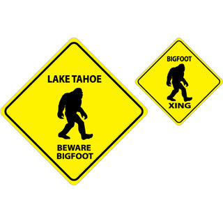 OK4 Lake Tahoe Bigfoot Warning Signs 2Up mini Sticker