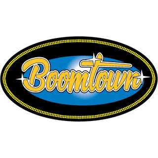 Boomtown   Gold Script Black Oval Sticker