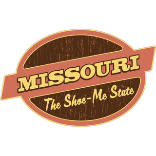 OK4 Missouri The Show Me State Orange and Brown Oval w Diagonal Banner (00299) Sticker