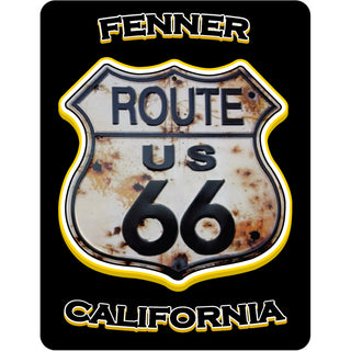Fenner  California   Gold Text Rusty Route 66 Shield Sticker
