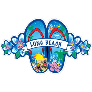 Long Beach   Blue Flower Flip Flops Sticker