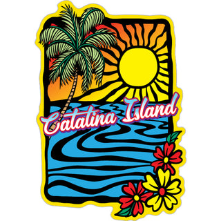 Catalina Island Abstract Sunet Palm and Flowers Sticker