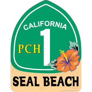 Seal Beach CA PCH 1 Flower Sign Sticker
