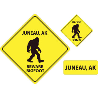 Juneau AK Bigfoot Warning signs Sticker