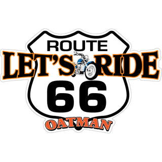 Oatman Lets Ride Route 66 Motorcycle Shield Horizontal Sticker