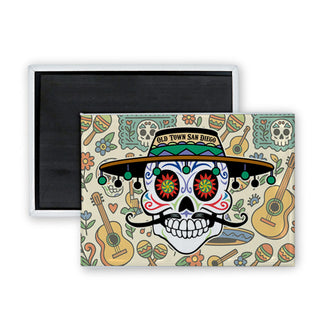 Old Town San Diego   Tassel Hat Sugar Skull Rectangle Badge Magnet