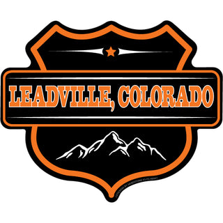 Leadville Colorado Black & Orange Mountain Shield Sticker