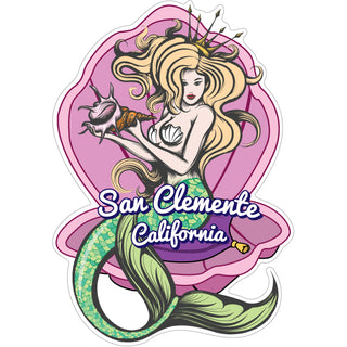 San Clemente  California   Mermaid in Shell Sticker