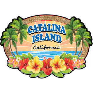 Catalina Island  California   Wicker Hibiscus Oval Sticker