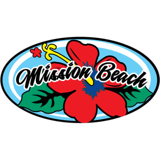 Mission Beach   Red Hibiscus Oval Sticker