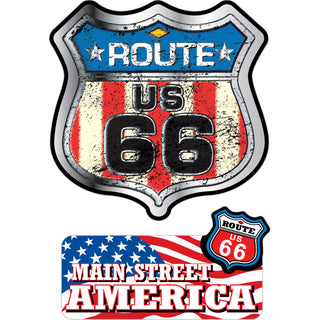 Route 66   Flag Shield and Stripes Sticker