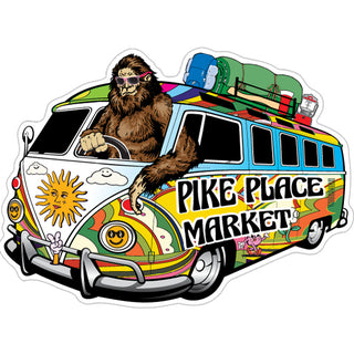 Pike Place Market   Bigfoot Driving Hippie Van Bus Sticker