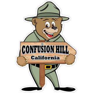 Park Ranger Bear Holding Sign   Confusion Hill  CA Park Ranger Bear Holding Sticker