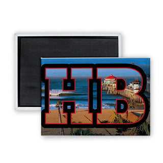 HB (Huntington Beach)   Big Letters Pier Photo Rectangle Badge Magnet