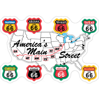 Route 66   Shield Map Sticker