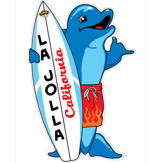 La Jolla  California   Standing Surfboard Dolphin Sticker