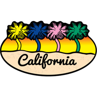 California Four Colored Palms Oval Sticker