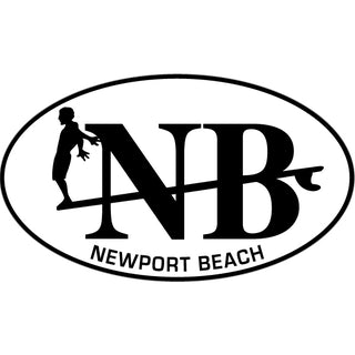 Newport Beach CA Long Boarder Black & White Euro Oval Sticker