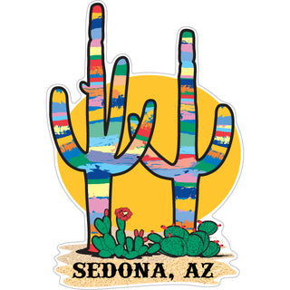 Sedona  AZ   Colorful Cactus Diecut Vertical Sticker