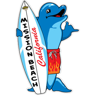 Mission Beach California   Standing Dolphin Surfboard Sticker