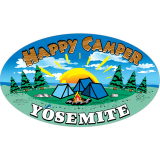 Yosemite  CA   Happy Camper Oval Sticker