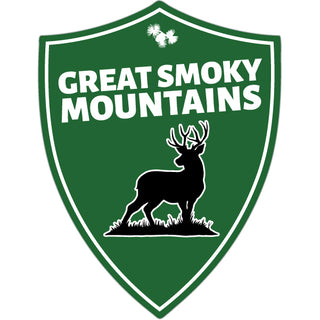 Great Smoky Mountains Green Vertical Shield w   Great Smoky Mountains Green Vert Shield with Deer Sticker