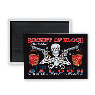 Bucket of Blood Saloon Skeleton with Guns Rectangle Badge Magnet