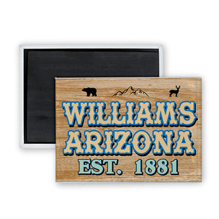 Williams  AZ Est. 1881 Wood Sign Mountain Animals Rectangle Badge Magnet