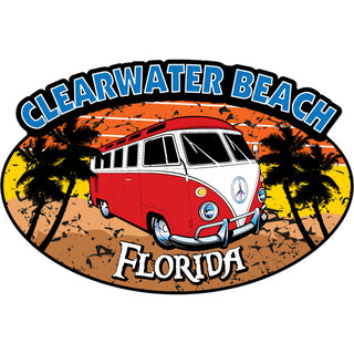 OK4 Clearwater Beach Red Bus Oval Sticker